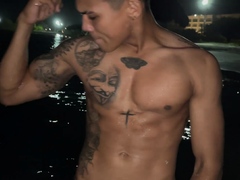 Muscle Latino boy Lucian Reed shows off his hot body